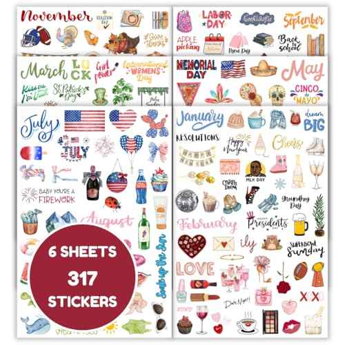 2025 Happy Holiday Calendar Stickers for Planner Women Adults-Monthly Seasonal Agenda Scrapbook Bullet Junk Journal Craft Supplies,Vintage Aesthetic Journaling Scrap Book Embellishments