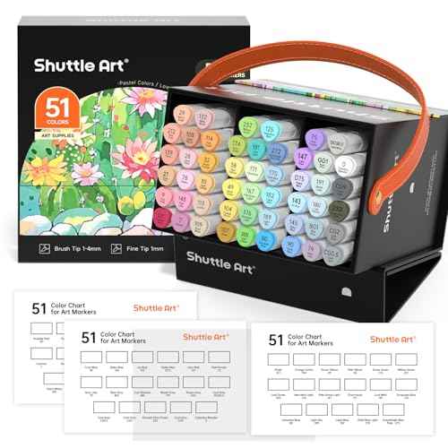 Shuttle Art Pastel Alcohol Markers Brush tip, Dual Tip Brush & Fine Tip Art Marker Set, 50 Colors plus 1 Blender Marker Pens with Case Perfect for Illustration Kids Students Adults Coloring Sketching