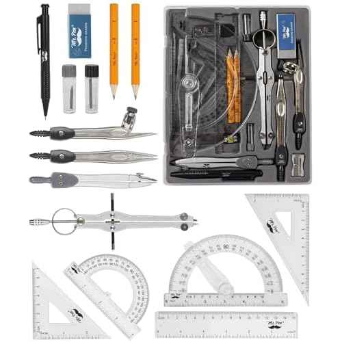 Mr. Pen Geometry Set with 6 Inch Swing Arm Protractor, Divider, Set Squares, Ruler, Compasses and Protractor, 15 Piece Set