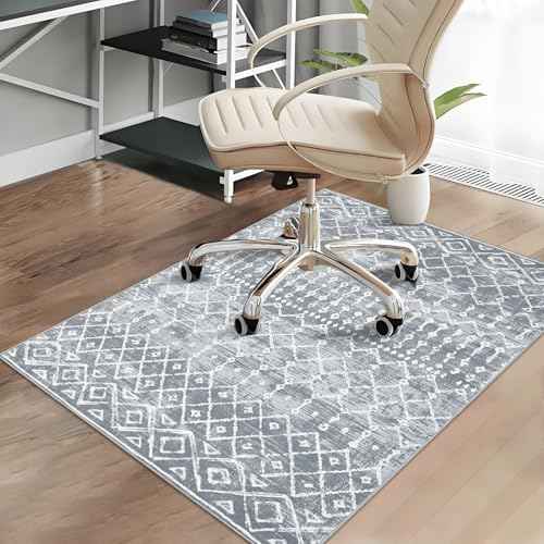 Office Chair Mats for Hardwood Floor, 36"X48" Desk Chair Mat for Hard Floor, Gaming Computer Chair Mat Office Rug for Rolling Chairs, Low Pile Carpet Under Chair Floor Protector, Grey Trellis
