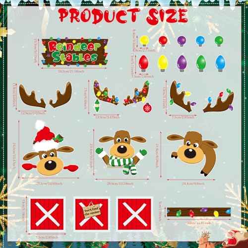 53 Pcs Christmas Bulletin Board Decorations Set Xmas Reindeer Stable Classroom Decor Xmas Bulb Elk Paper Cutouts with Borders for Door Wall School Classroom Winter Holiday Party Supplies