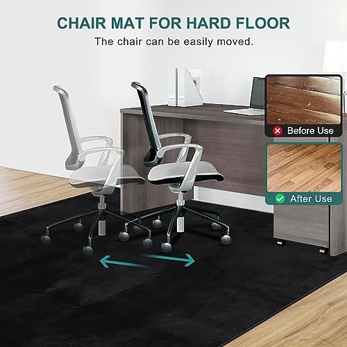 Office Chair Mat, 75" x 60" Large Chair Mat for Hard Floors, Flannel Fabric Area Rug for Hard Surface, Floor Protector Under Desk Mat for Home Office (Black)
