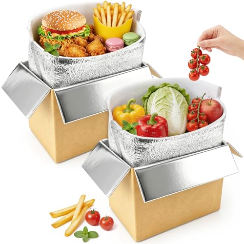 Convivium 2 Pack Insulated Shipping Boxes with Aluminum Foil Liner, 8x5x6 Inches, Hot & Cold Food Delivery