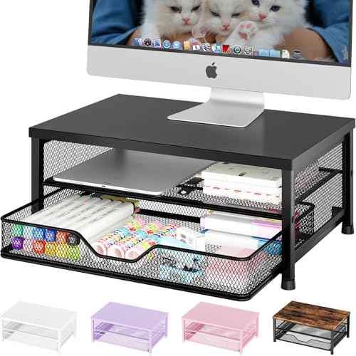 Computer Monitor Stand Riser, Desk Organizers and Accessories with Drawer, Laptop Stand, Office Desk Accessories & Workspace Desktop Organizers Storage for Office Supplies(Black)
