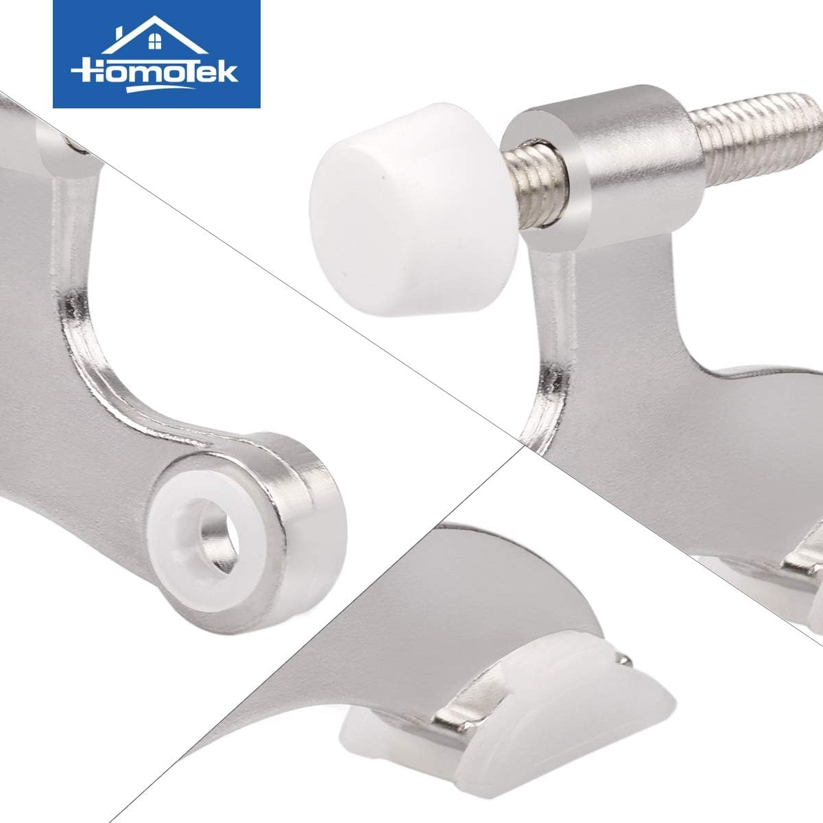 HOMOTEK 3 Pack Hinge Pin Satin Nickel Door Stopper,Adjustable Deluxe Heavy Duty Door Stopper 2-1/2"x1-3/4,with White Rubber Bumper Tips
