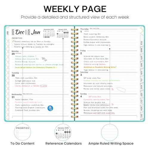 2026 Planner, Weekly and Monthly Calendar Planner, January 2026 - December 2026, Hardcover 2026 Calendar Planner Book with Tabs For Women & Men, Inner Pocket, Spiral Bound, Perfect for Office Home School Supplies - A5 (6.3" x 8.5"), Aquamarine