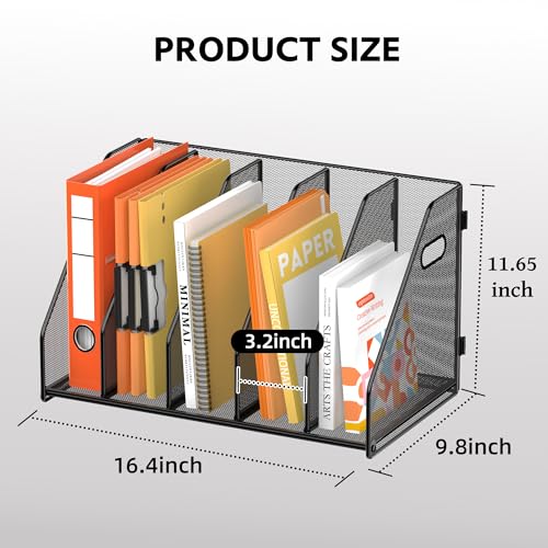 SUPEASY Black 5-Rack Vertical Binder & Magazine Organizer for Desk