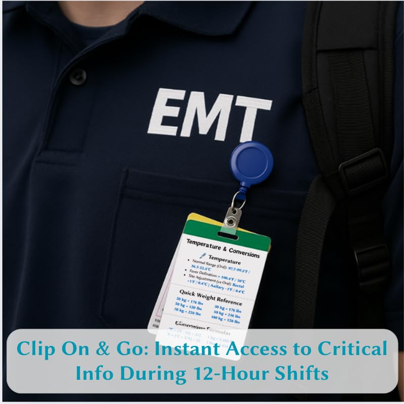 EMT Badge Card Set of 13 - Waterproof PVC Pocket Guide with Vitals, EKG & GCS
