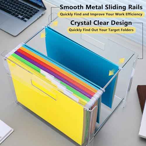24 Hanging File Folder with Acrylic Organizer for Letter/a4 Size Desktop Clear File Storage Box with Handles for Home Work Office Use(Rainbow,Classic)