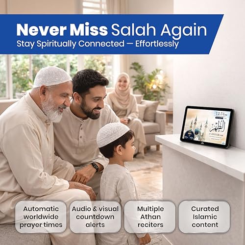 Masjidal 8-Inch Black WiFi Digital Islamic Prayer Clock & Quran Player