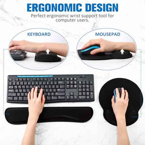 Yunsailing 8 Pcs Ergonomic Mouse Pad and Keyboard with Wrist Support Set Soft Smooth Gel Rest Comfortable Memory Foam for Easy Typing Gaming Computer Laptop Office Home