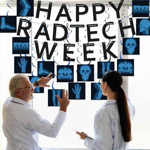 Eersida 48 Pcs X-Ray Technologist Week Including Banner Hanging Swirls Wall Decor Holiday Celebrating Events for Medical Imaging and Radiation Therapy Professionals Festival Supplies
