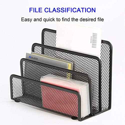 Desk Mail Organizer, File Holder Letter Sorter with 3 Vertical Upright Metal Mesh Compartments Document, Filing, Folders, Mail, Paper Organizer for Home or Office Desktop (1PCS)