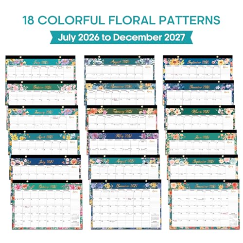 Floral Jul 2026-Dec 2027 18-Month Desk Calendar - Taja 2026-2027, 17x12 inches