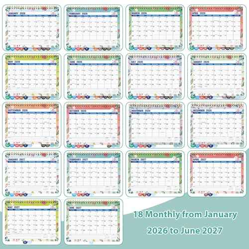 Mini Desk Calendar 2026-2027 with Stickers, 18 Months Standing Flip Small Desk Calendar 8" x 6" Runs from January Until July 2027 Mini Desktop Calendar Home Office Organisers, Flower Design