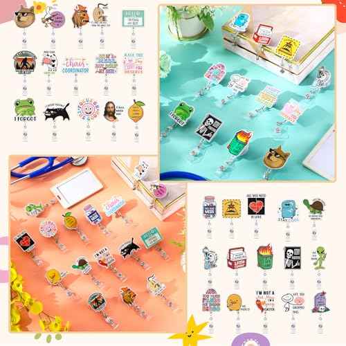 Yinkin 30PCS Funny Badge Reel Nurse Badge Reel Holder Bulk Retractable ID Clips for Doctor Nurses Student Medical Assistant Week Gifts Christmas Favors Office Lanyard Supplies Accessories