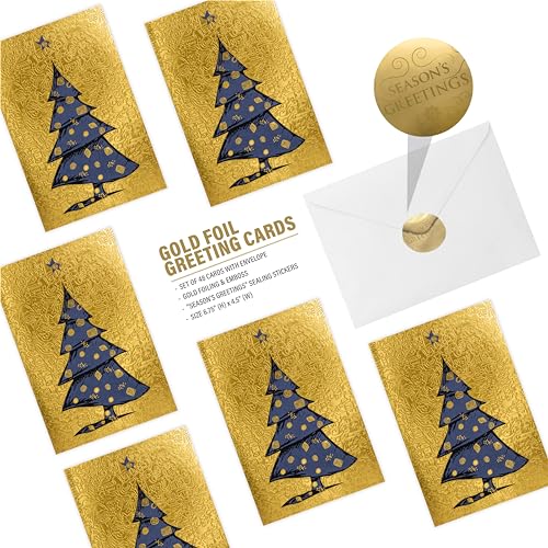 easykart labels 48 Christmas Greeting Cards with Gold Foiling & Embossing with Envelopes, Golden Mettalic 6.75 x 4.5 Inch Merry Christmas Cards with Seal Stickers For Friends, Family and loved Ones ( 3 Pack )