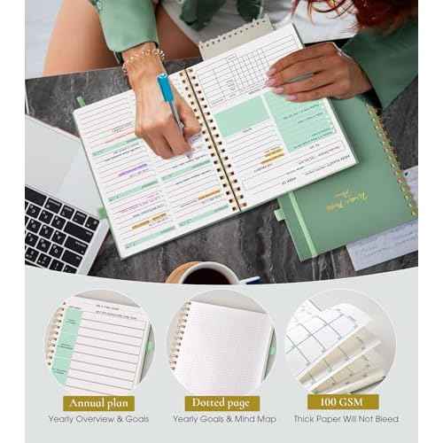 Undated Weekly and Monthly Planner, B5 Large Weekly To Do List Notebook with Goal & Habit Tracker Organizer, Hardcover Spiral Bound Blank Monthly Planner for Work School Home 7.4" x 9.64" Green