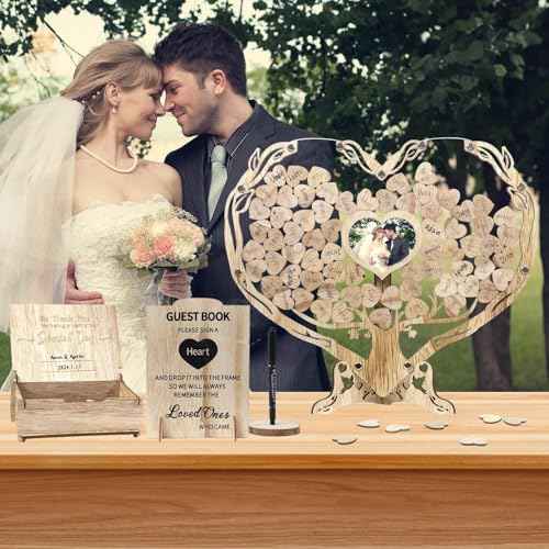 Heart Wedding Guest Book Alternative, Rustic Wooden Wedding Souvenirs with Heart Picture Frame, Heart Guest Book Drop Box, Personalized Decor Party Birthday