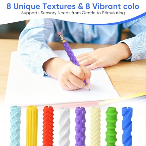 Multicolor Textured Silicone Pencil Grips for Sensory Fidget & Focus, 8-Pack