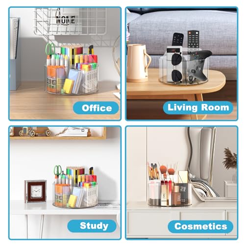 Large Clear Rotating Acrylic Desk Organizer with 6 Compartments - Wawocs
