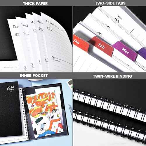 2026 Planner - 2026 Planner Weekly and Monthly, 2026 Calendar Planner, JAN. 2026 - DEC. 2026,9" x 11", Weekly Monthly Planner 2026 with Colorful Tabs, Waterproof Cover, Twin-wire Binding, Back Pocket - Black