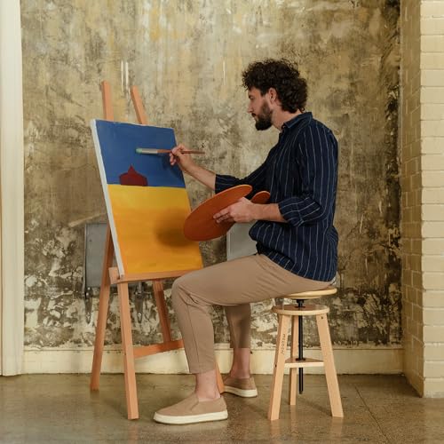 MEEDEN Natural Finish Adjustable Drafting Stool – 19-26 in Height, German Beech
