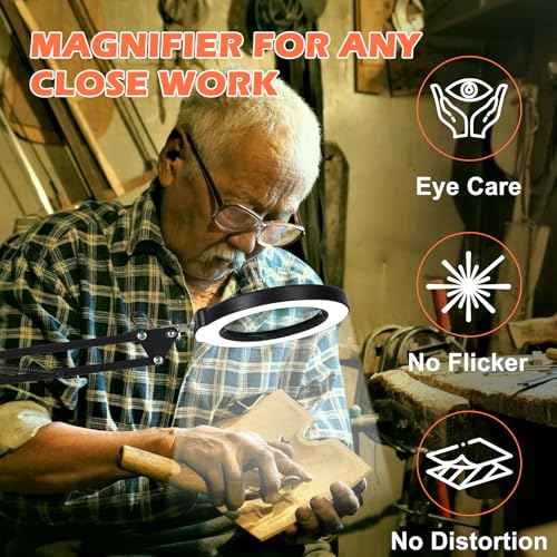 10X Magnifying Glass with Light and Stand, Real Glass Lens Magnifying Desk Lamp, Lighted Magnifier with Light Stepless Dimming Hands Free for Craft, Reading, Painting, Sewing, Solder