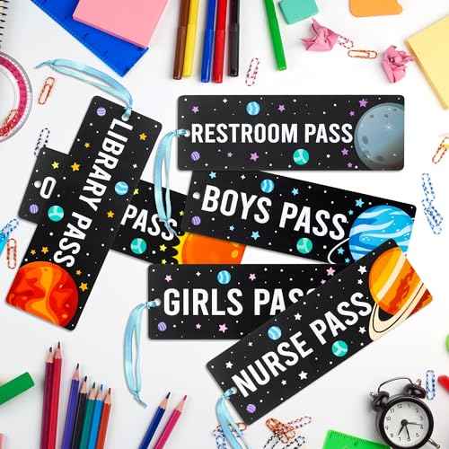 BeYumi Planets Magnetic Hall Pass - 8Pcs Outer Space Magnetic Student Hall Passes Resuable Waterproof Back to School Passes Set Bathroom Restroom Library Nurse Office Passes for Elementary Teacher