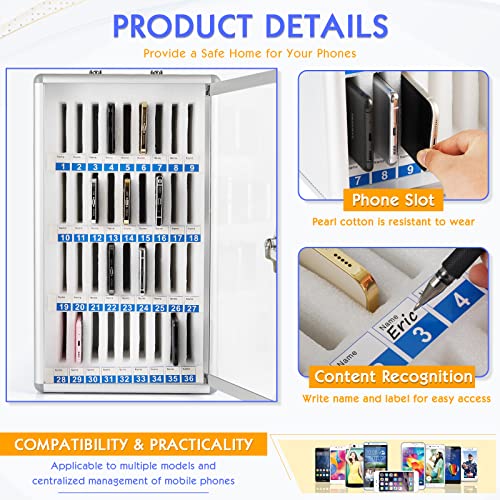 36 Slots Aluminum Alloy Pocket Chart Storage Cabinet for Cell Phones,Wall-Mounted with a Locked,Can be Carried by Hand (36 Slots)