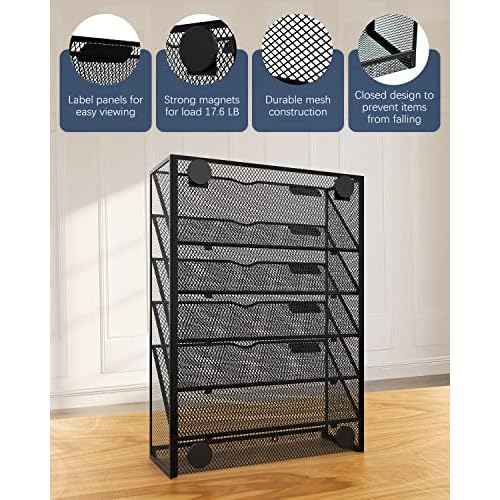 6-Tier Magnetic File Holder - No Drilling Installation File Organizer, Large Capacity Magnetic File Holder for Refrigerator, File Cabinets, Whiteboard, Office, Kitchen