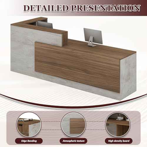 L-Shaped Reception Desk with Counter and Lockable Drawers and Storage,Modern Front Desk Reception Counter for Checkout, Lobby, Beauty Salon (Glacial Grey_A, Right_87*24 * 41IN)