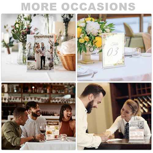 EHWINE 16 Pack Acrylic Sign Holder 8.5 x 11, Double-Sided Tabletop Silver Sign Holder, Clear Acrylic Picture Frame Menu Flyer Paper Holder Display Stand for Home Wedding Party (with Non-Slip Pads)