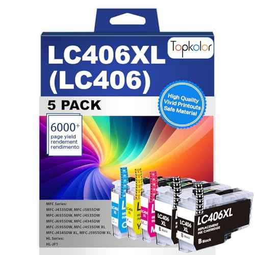 LC406 LC406XL Ink Cartridges Replacement for Brother Printer LC 406XL 406 XL for Brother MFC-J4335DW MFC-J5855DW MFC-J6955DW MFC-J6555DW FC-J4535DW MFC-J4345DW MFC-J5955DW, 5 Pack