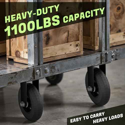 Fixed 8inch Caster Wheel Set of 2, 1100lb Heavy Duty Caster Wheels with Solid Rubber, Plate Casters with Double Ball Bearing and Knobby Tread Suitable for Workbench, Dolly, Cart & Chicken Coop