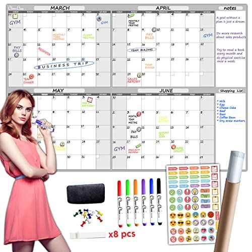 Large Dry Erase Wall Calendar - 36" x 52" Undated 4-Month Calendar for Home, Office, School - Reusable Jumbo Laminated Task Organizer
