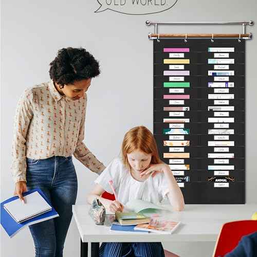 24 Pockets Heavy Duty Storage Chart, Hanging Wall File Organizer, Plus 4 Over Door Metal Hangers, 2 Markers & 24 Erasable Blank Cards, Organize Your Assignments, Files, Scrapbooks Papers (28¡± x 50.5¡±)