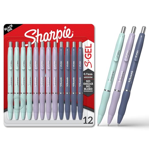 Sharpie S-Gel Gel Pens Assorted Fashion Barrels 12 Pack, Medium Point (0.7mm), Black Ink