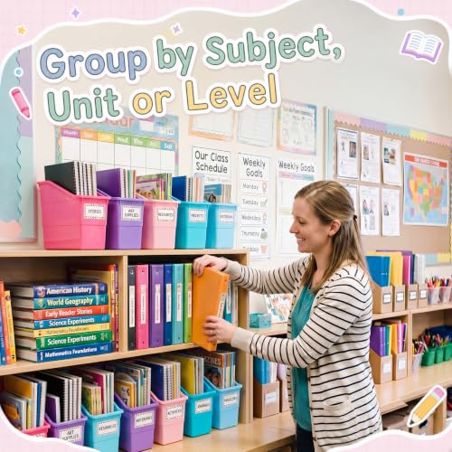Blosssound Classroom Book Bins Set of 6 - Purple Pastel Storage Organization