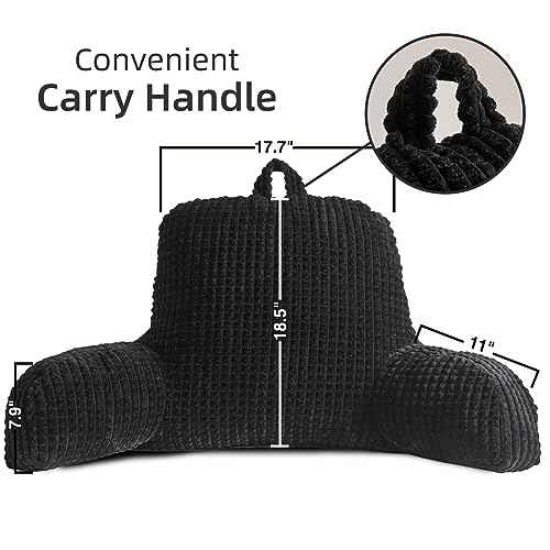 A Nice Night Reading Pillow Bed Wedge Large Adult Children Backrest with Arms Back Support for Sitting Up in Bed/Couch for Lounging Bedrest,Waffle Stereoscopic Design,Black