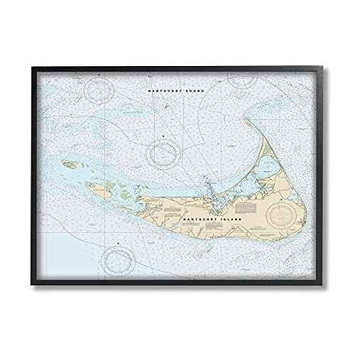 Stupell Industries Nantucket Island Coastal Massachusetts Traditional Nautical Map, Designed by Daphne Polselli Black Framed Wall Art, Tan