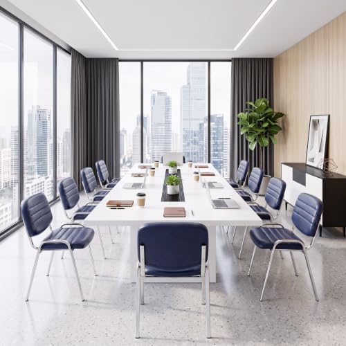 Bowthy Blue Stackable Waiting Room Chairs Set of 3 | Leather-Look PU Conference & Dining Chairs