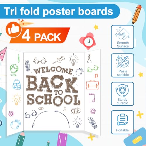 ISAIDNO 4 Pack White Tri Fold Poster Boards 26 x 17 Inches for Presentations