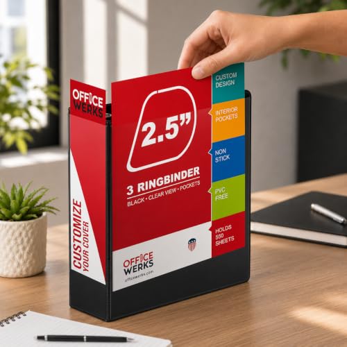 2.5 Inch Black 3-Ring Binder with Clear View & Inside Pockets - Professional Organization