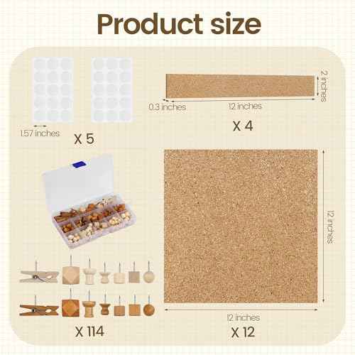Aodaer 12 Pack Cork Boards 48" x 36" Thick Bulletin Board Tiles with 4 Frameless Cork Strips Pin Board Bar Strips with Push Pins Clips for Office School Home Walls