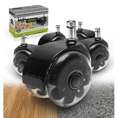 Monster 3¡± Dual Rollerblade Office Chair Wheels (Set of 5) Slipstick Premium Rubber Caster Wheels for Chairs, Smooth & Safe Rolling on All Flooring