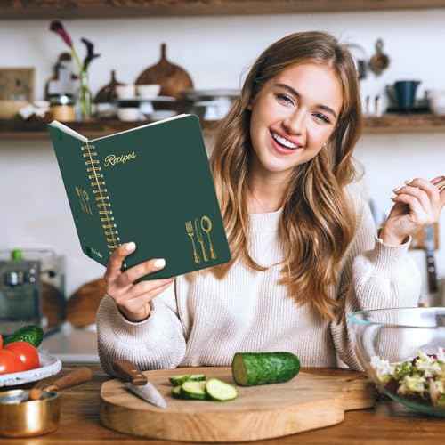 LuBudingJoy Blank Recipe Book to Write in Your Own Recipes. Sprial Hardcover Blank Cookbook, Recipe Journal Hold 150 Recipes(Black Green)