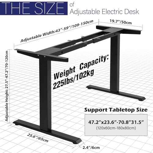 TOPSKY Dual Motor Electric Adjustable Standing for up to 70.8¡±x31.5¡± Table Tops, 225 lbs Weight Capacity, Computer Desk for Home and Office (Black Frame only)
