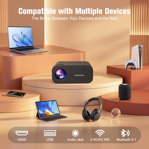 Polaring Black Smart Mini Projector with WiFi, Bluetooth & Built-in Apps