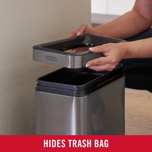 Rubbermaid 2.6-Gallon Charcoal Stainless Steel Wastebasket, Slim Space-Saving Design, Ideal for Home/Office/Bathroom